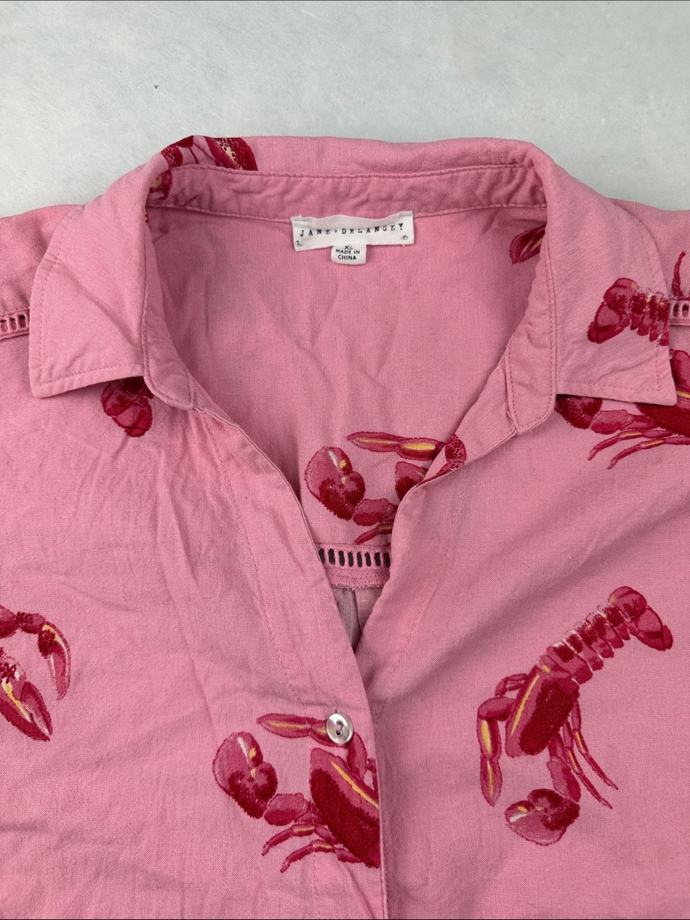 Pink Lobster Linen Viscous Print Button-Down Shirt SzXL - Picture 5 of 12